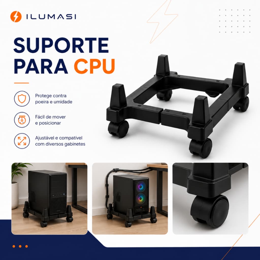 Carrinho Suporte CPU Computador Gabinete Nobreak Gamer Estabilizador Com Rodinhas Rodizio Ajustável