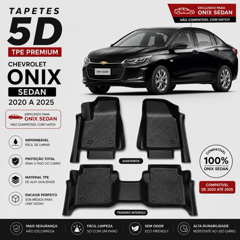 Tapete Bandeja Automotivo TPE 5D Sob Medida ONIX LT E LTZ  (SEDAN) – Resistente, Lavável e Antiderrapante ?✨
