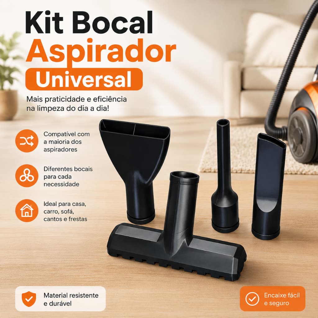Kit 4 Bicos Bocal Extrator Para Aspirador De Pó com Adaptador Universal
