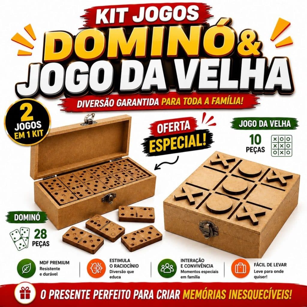 Kit Jogos Educativos MDF Dominó e Jogo da Velha | Brinquedo Infantil | Presente Família