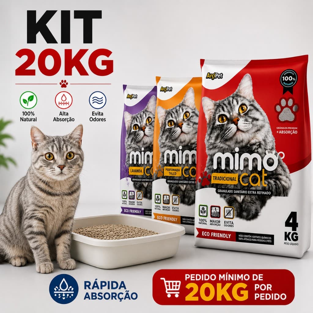 Areia Higiênica para Gatos Kit 20kg Tradicional Talco Lavanda Sanitária Absorvente Perfumada Gato