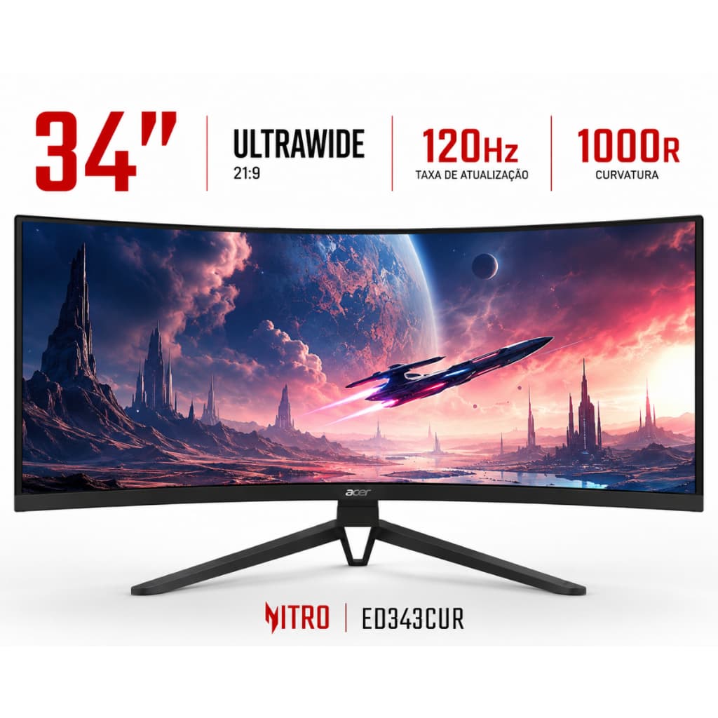 Monitor Gamer Acer Nitro ED343CUR 34" Curvo Ultrawide WQHD 120Hz 1ms FreeSync VA