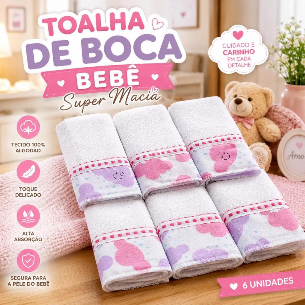 TOALHA DE BOCA BEBÊ KIT COM 6 E 10 UNIDADES TECIDO MACIO ENXOVAL DO BEBÊ MATERNIDADE