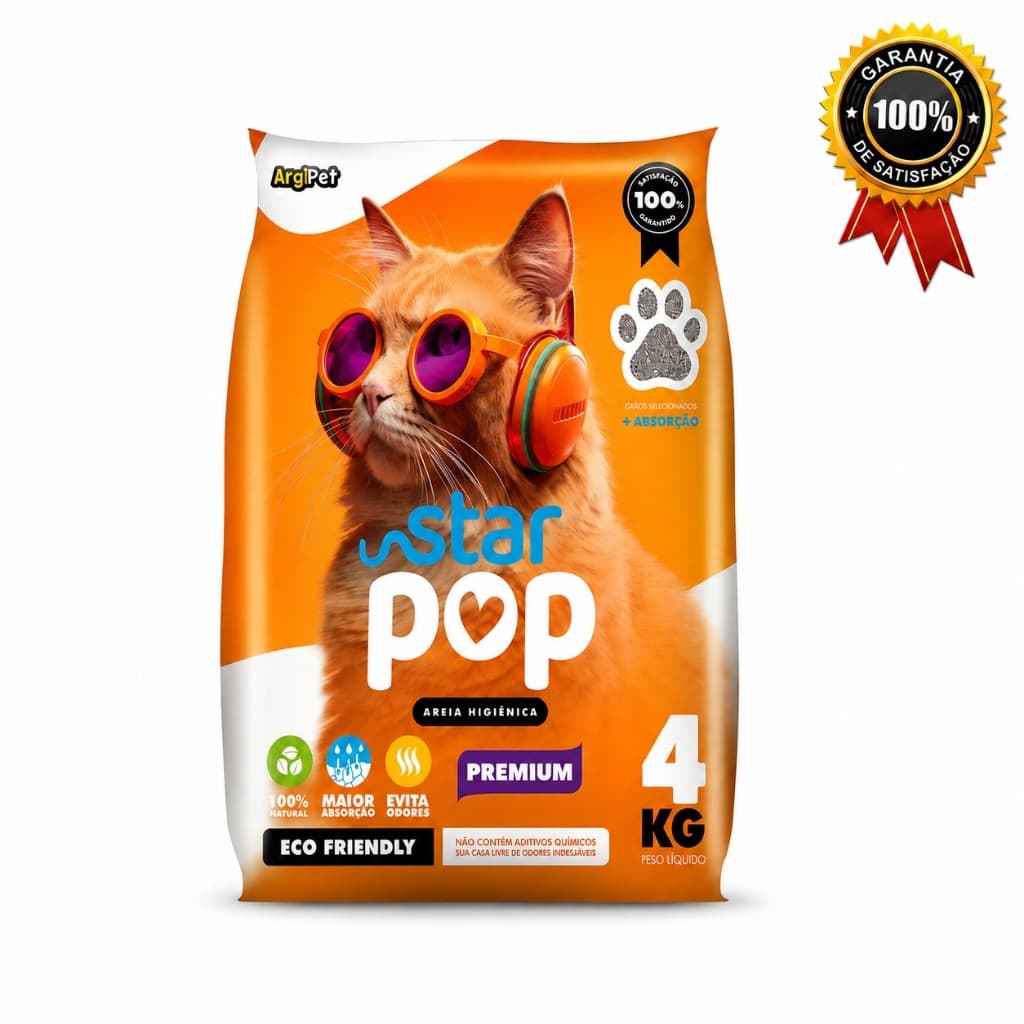 Areias Para Gatos Sanitária Higiênica  4KG Alta Absorção Anti-Odores Biodegradável Star Pop  Premium