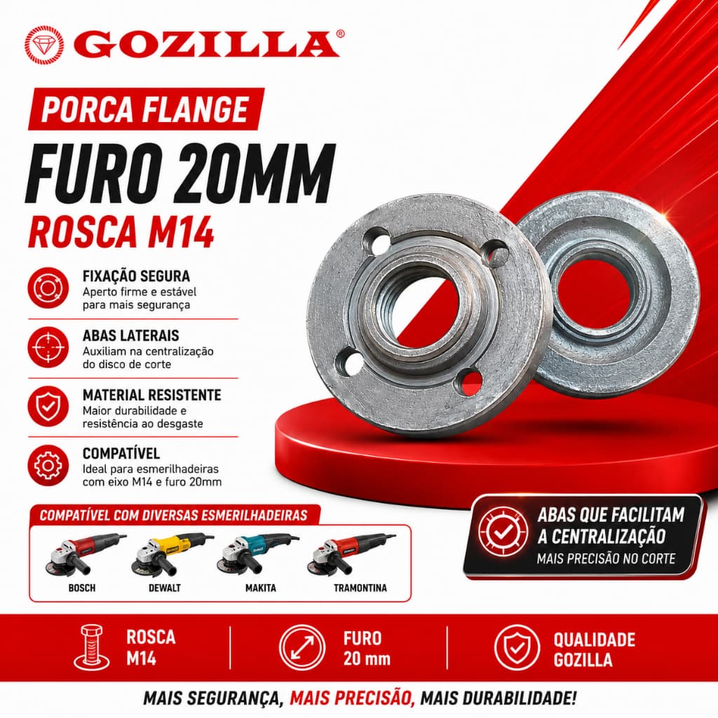 Porca Flange para Esmerilhadeira e Polimento Adaptador M14 para Disco 20mm
