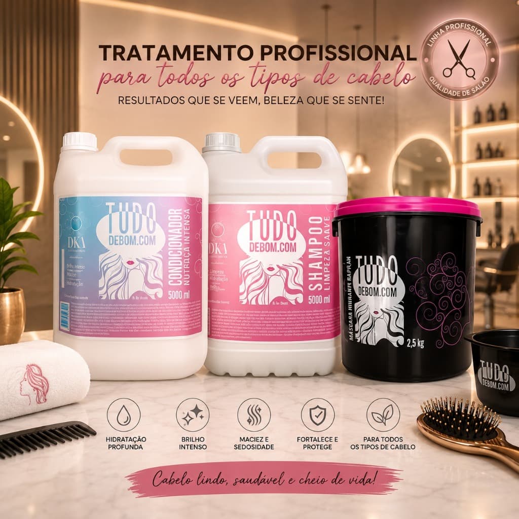 Kit Lavatório D.Ka Cosméticos Shampoo 5L+Condicionador 5L+ Máscara hidratante 2,5kg