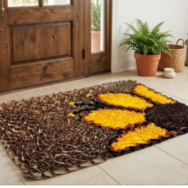 tapete frufru girassol de porta 65x45 antiderrapante amarelo tapete feito à mão para porta, sala Lavável e duravel