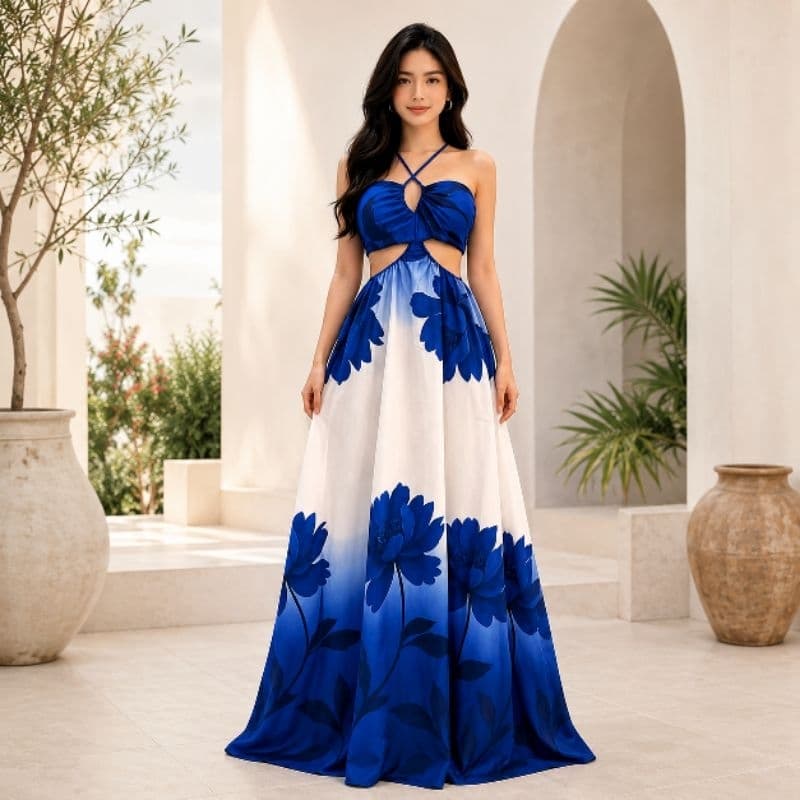 Vestido Longo Feminino COM BOJO Estampa 3D Floral Elegante Tamanho Único Festa Praia Casual Confortavél
