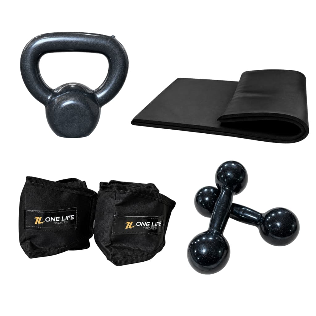Kit Aeróbico em Casa Caneleira 5kg Halter 5kg Kettlebell 10kg Colchonete Treino Funcional Em Casa