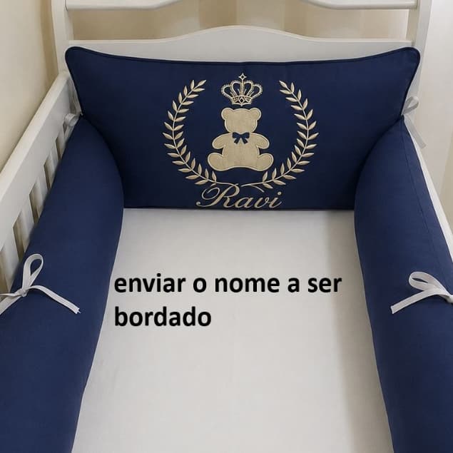 KIT 3 PEÇAS P BERÇO BEBÊ - LISO VÁRIAS CORES BORDADO TRIGO URSINHO-PERSONALIZADO COM NOME D SEU BEBÊ