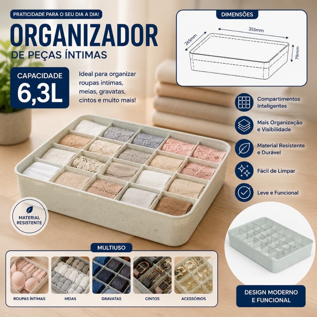 Caixa Organizadora Multiuso| Organizador Resistente para Cozinha, Banheiro, Guarda-Roupa e Escritório