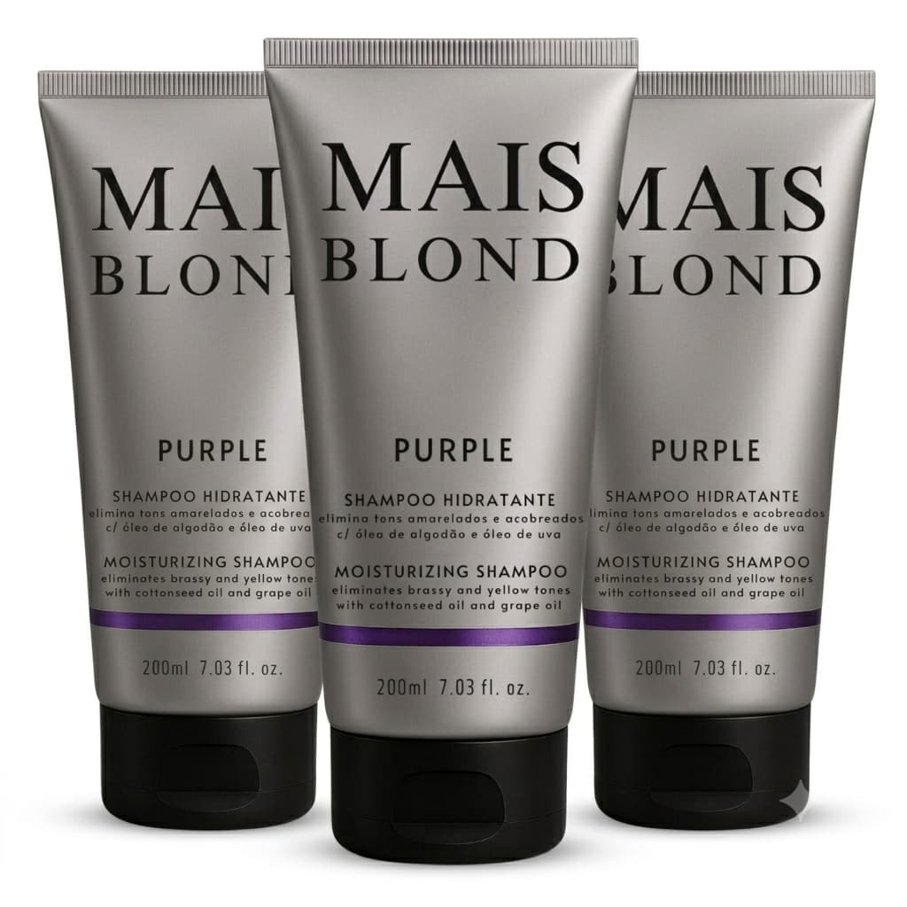 KIT 3 UNIDADES SHAMPOO MAIS BLOND PURPLE 200ML - HIDRATANTE / PARA LOUROS PLATINADOS RADIANTES / DESAMARELADOR