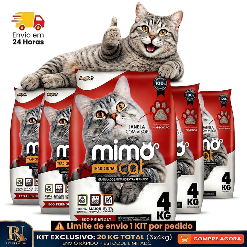Kit 5 Areia Sanitária Higiênica Argila Natural para Gatos Tradicional Mimo Cat Grãos Médios 20 kg Alta Absorção