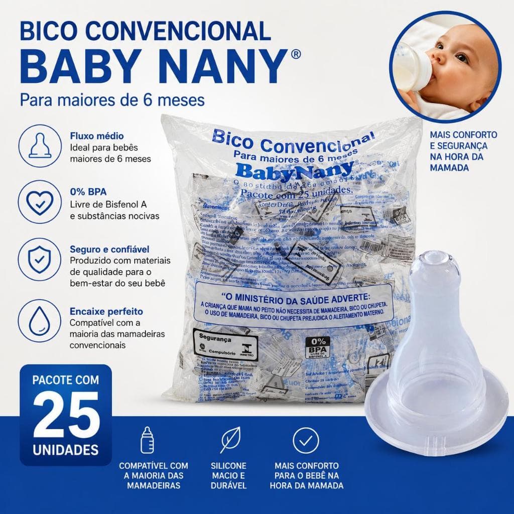 Bico De Mamadeira Redondo Pacote 25 Unidades Baby Nany