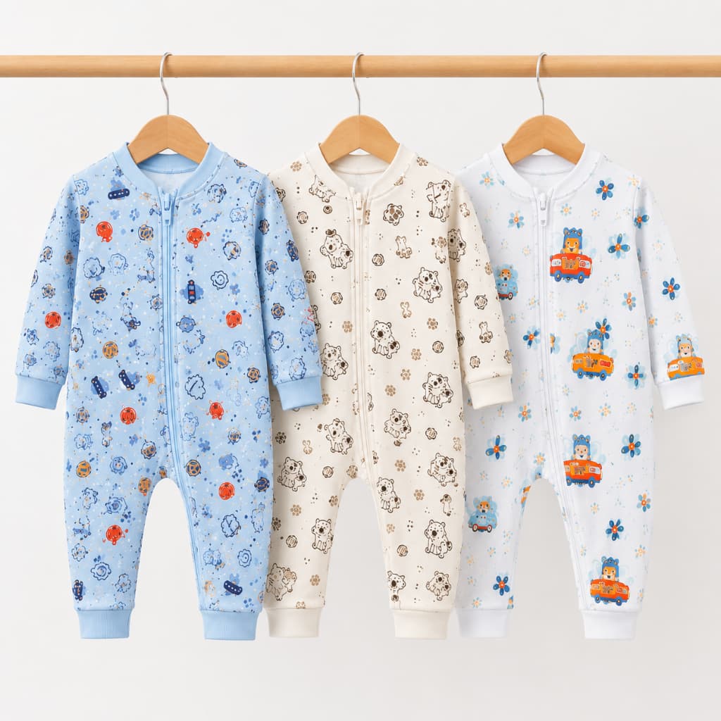 Kit 3 Macacão Bebê Menino Estampas Sortidas com Zíper Lateral Pé Reversível  Algodão Enxoval Recém Nascido 0 a 6 Meses
