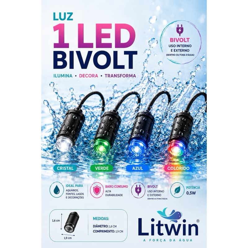 Luminária LED À PROVA D'ÁGUA BIVOLT Inmetro 110V/220V uso dentro ou fora da água