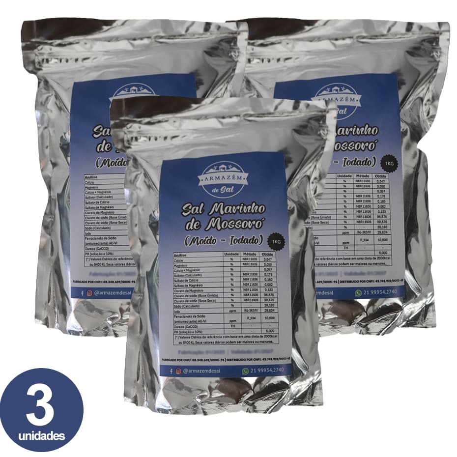 Sal Marinho Mossoró Iodado 3kg (2kg + 1kg Grátis)