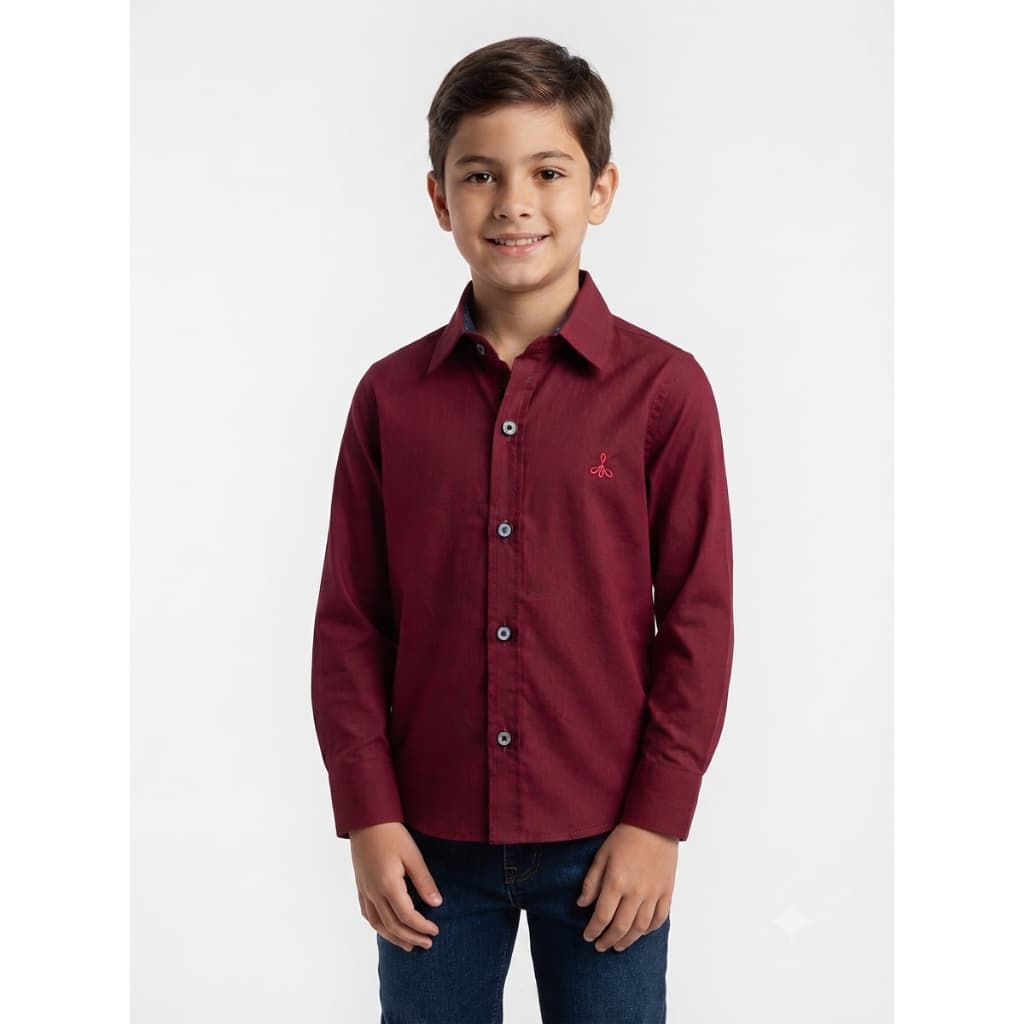Camisa Social Slim Vista Bordada Manga Longa Infantil Juvenil Masculino Alfa 185
