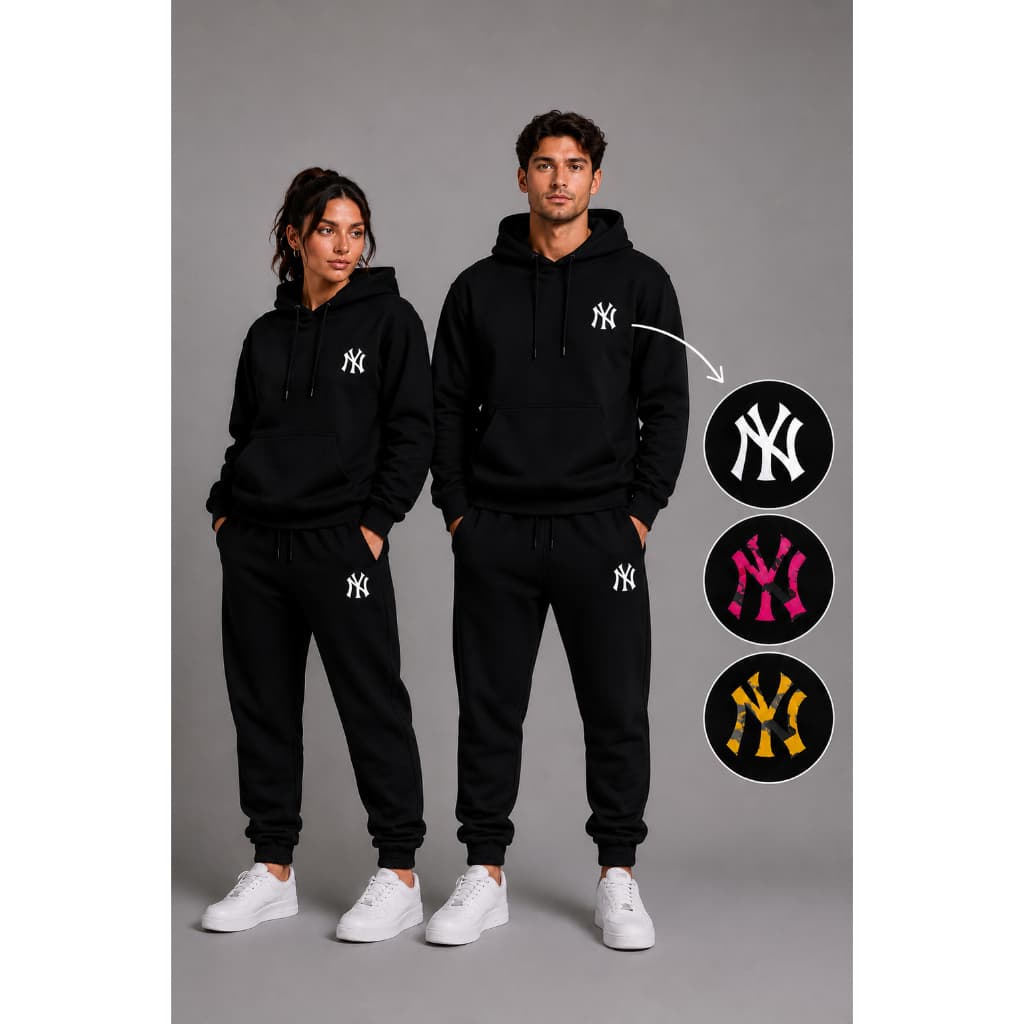 Conjunto Kit Moletom Preto Blusa de Frio  + Calça Moletom de Punho Unissex New York Preto
