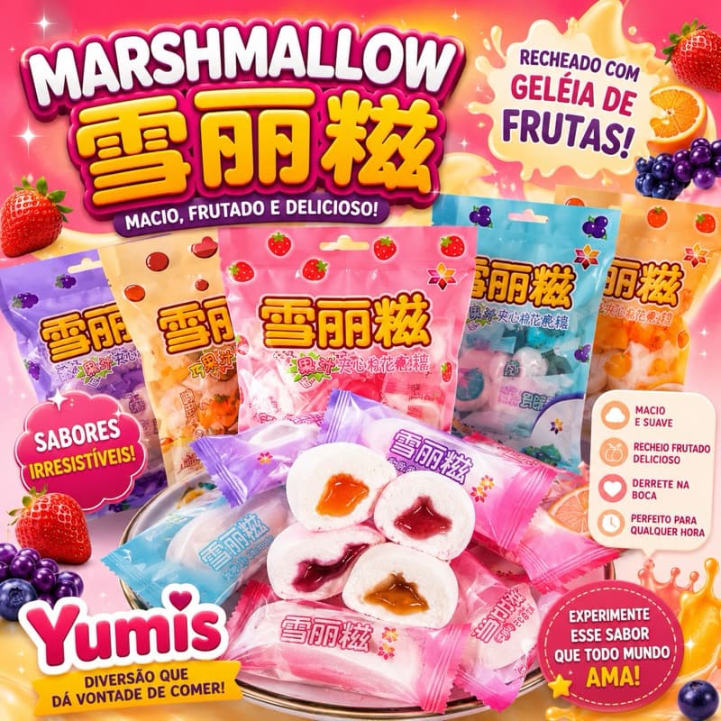 Marshmallow  Importado recheado sabor Blueberry , Morango, Uva , Chocolate 100g