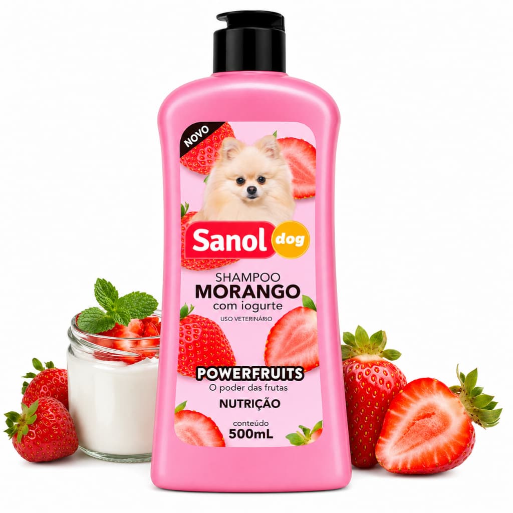 Shampoo Cachorro Morango Com Iogurte Sanol Dog Powerfruits Nutrição 500ml