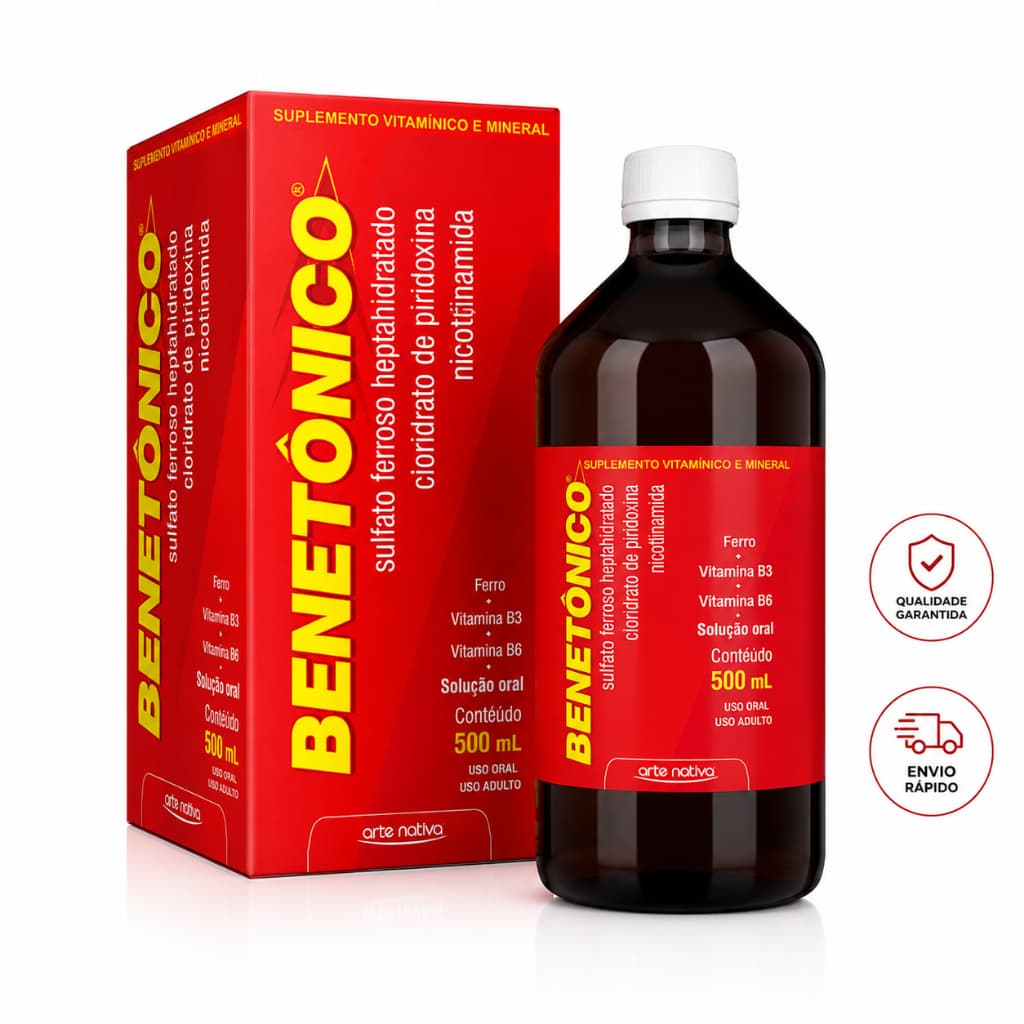 Benetônico 500ml Arte Nativa Original | Suplemento Vitamínico e Mineral com Ferro, Vitamina B3 e B6 | Produto Original