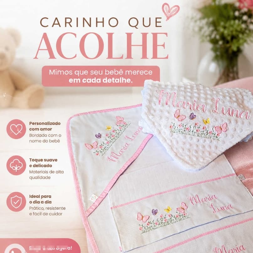 Kit Enxoval bebê ternurinha | Presente para bebê | Bordado Personalizado com nome