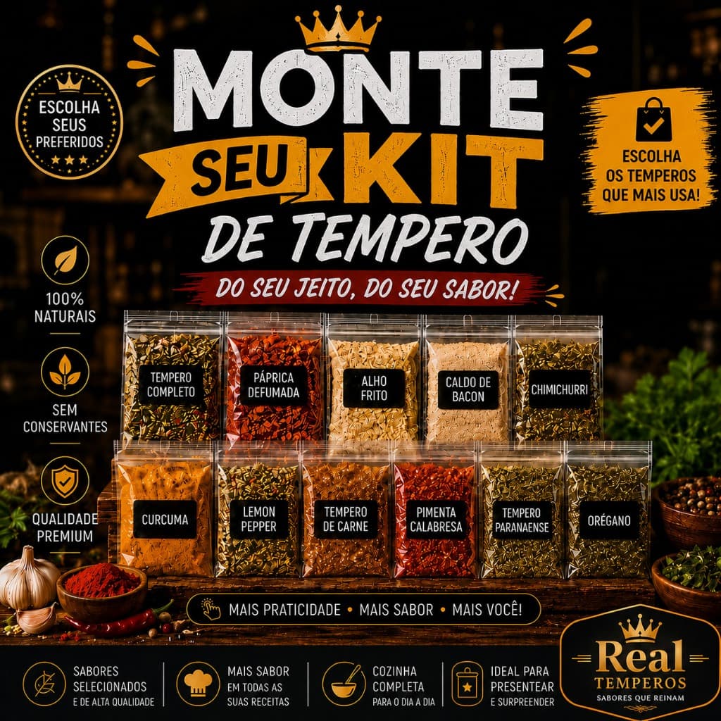 1,2 Kg de Temperos | Monte Seu Kit de Temperos Naturais 100g cada | Escolha 12 Sabores |
