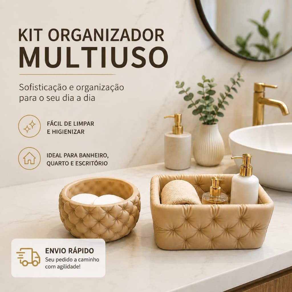 Kit Organizador Multiuso Cesto Porta Objetos Maquiagem Cosméticos Banheiro Escritório
