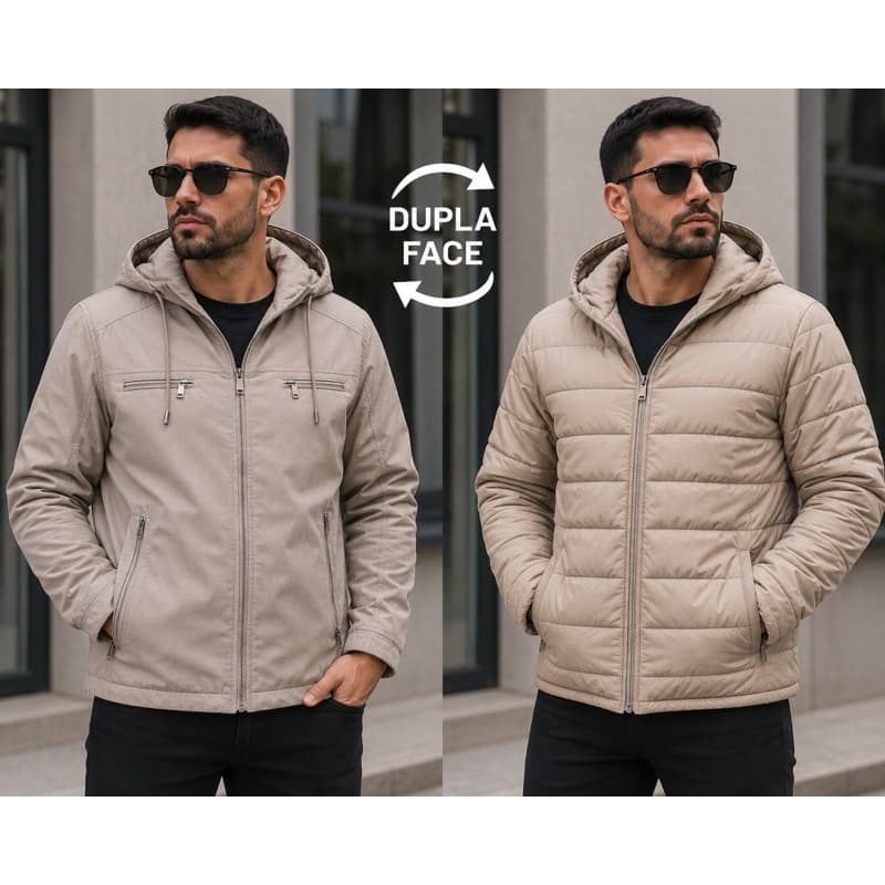 Jaqueta Jeans Sarja Dupla Face Masculina com Capuz Removível