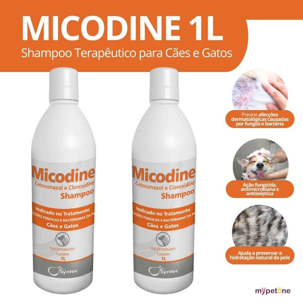 2 Shampoo Micodine Syntec 1L para Cães e Gatos Original