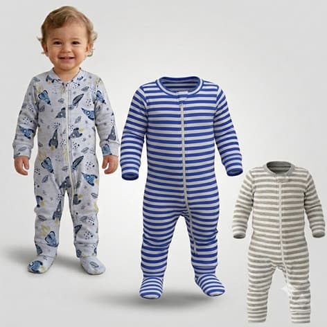 Kit 3 Macacão Bebê Zíper Suedine Menino Vira Pé Com Proteção Infantil Enxoval - RN P M G GG