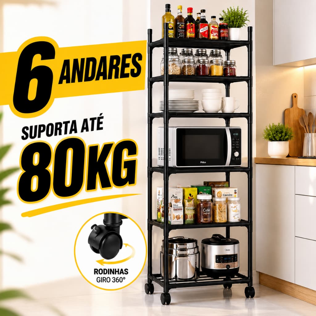 Estante 5/6 Prateleiras Aço Multiuso - Organizador para Cozinha, Casa e Escritório