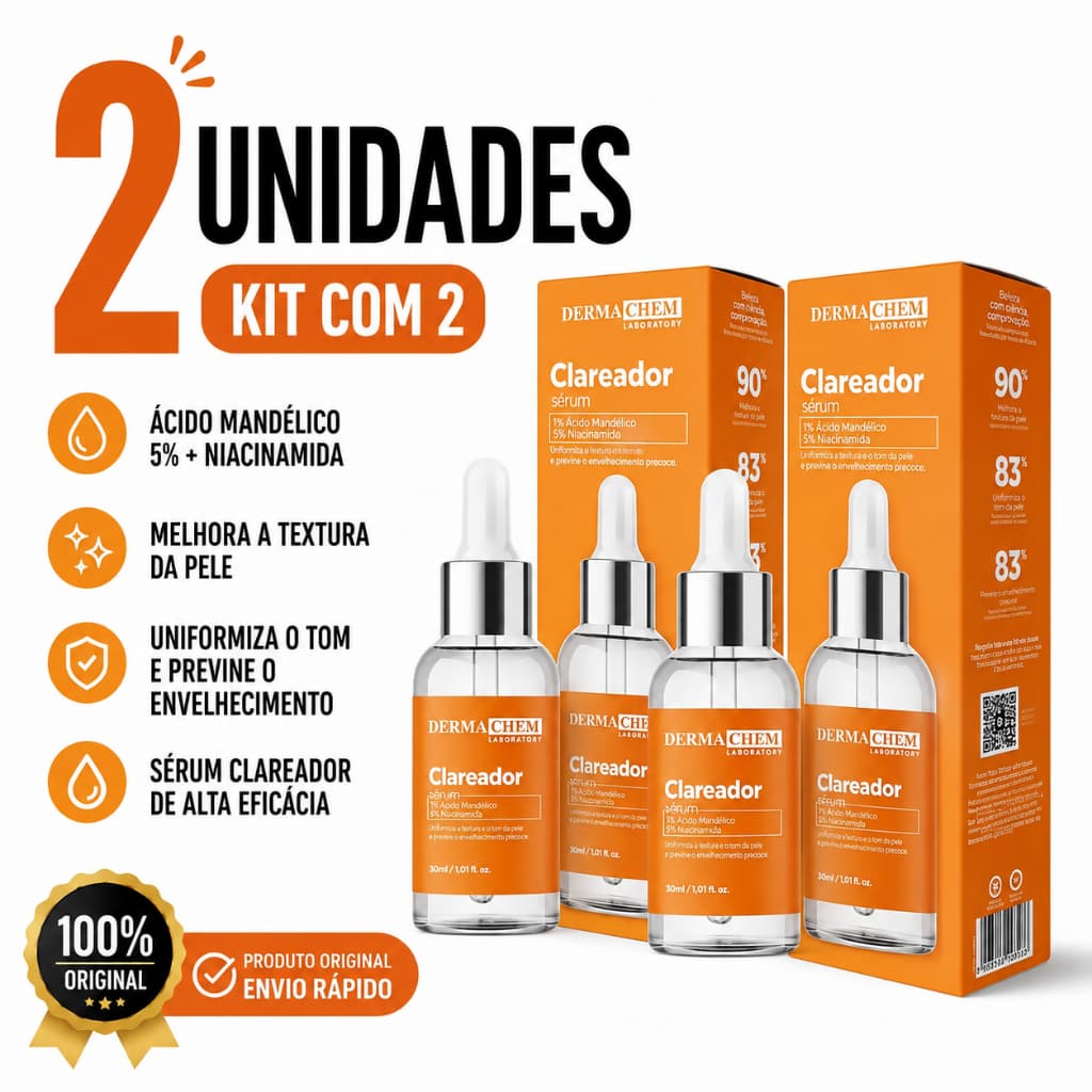 Kit com 2/1 Sérum Facial Vitamina C Clareador 30ml Dermachem