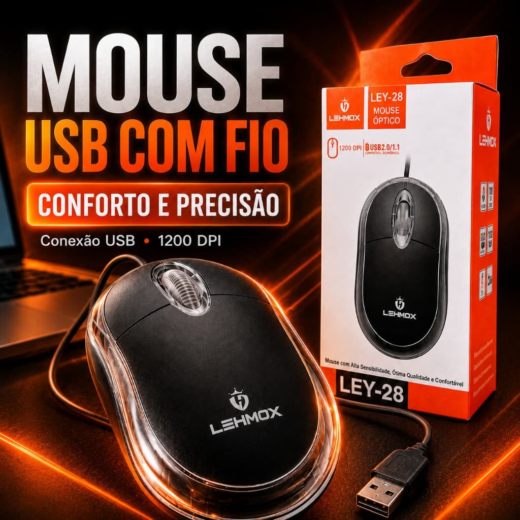 Mouse Óptico USB Com Fio 1200 DPI 1 UN Kit 2 Plug Play Para PC Notebook Trabalho Estudo Gamer