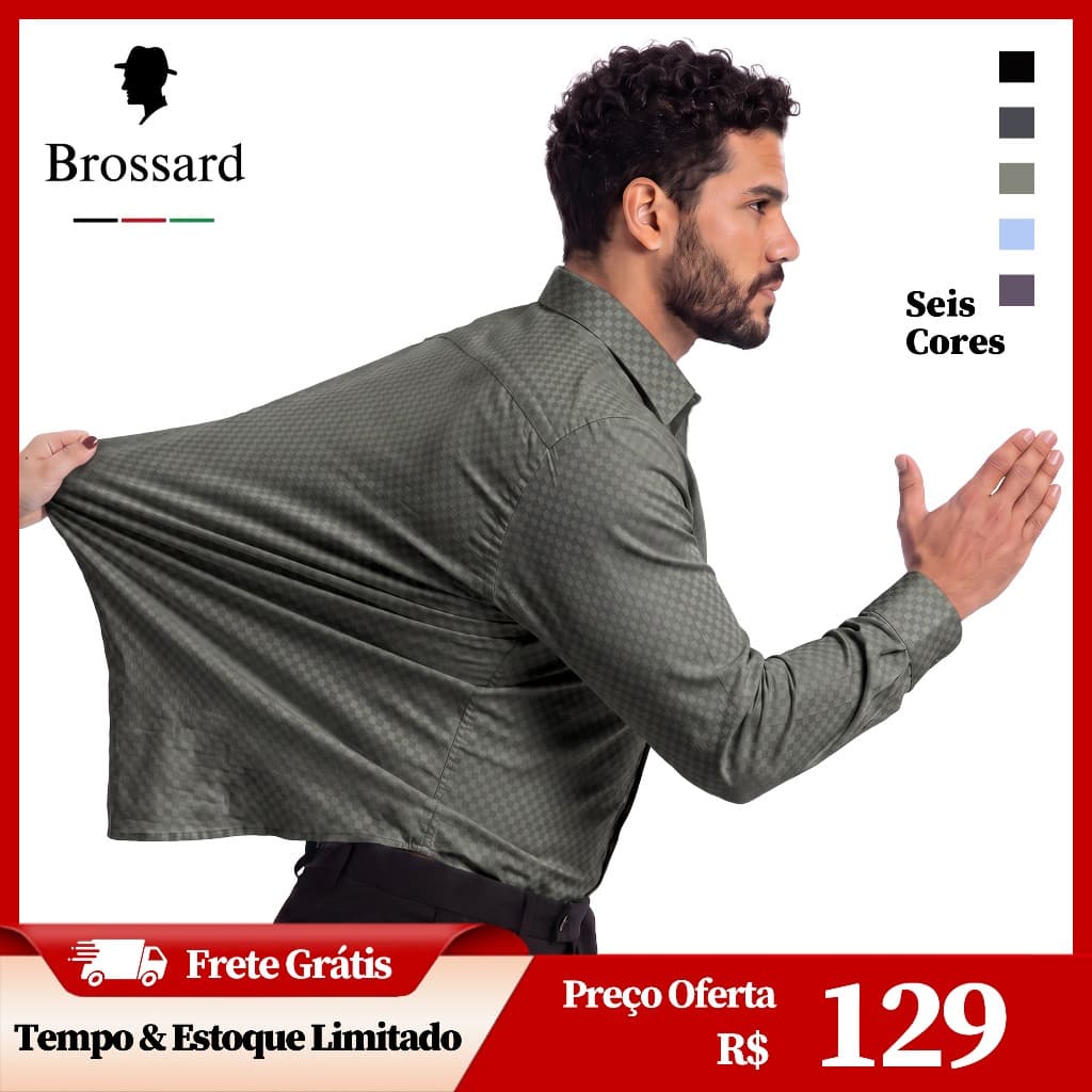 Camisa Social Masculina Slim Fit Elastano e Não Amassa, Blusa Manga Longa Xadrez Malha Moda Premium