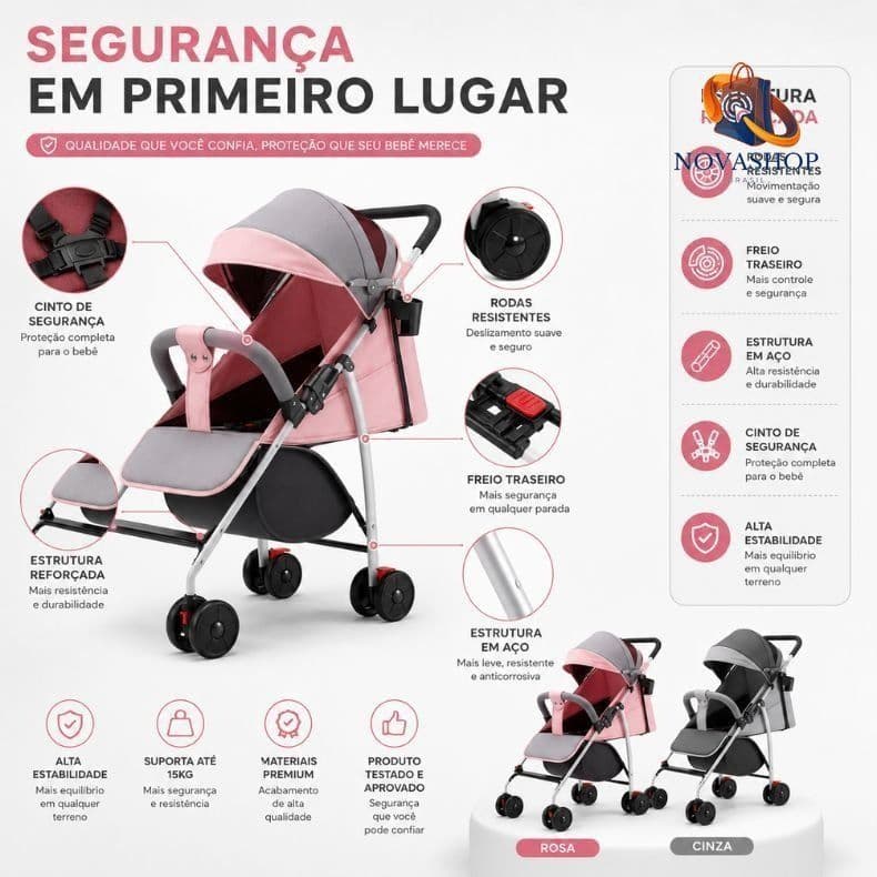 Carrinho Bebê Passeio Menina Menino Compacto Dobrável Reclinavel Estilo Guarda chuva