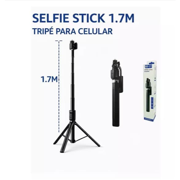 Tripé de Selfie Bluetooth com Controle Remoto - 1,7m Retrátil Compatível com iPhone e Samsung UK