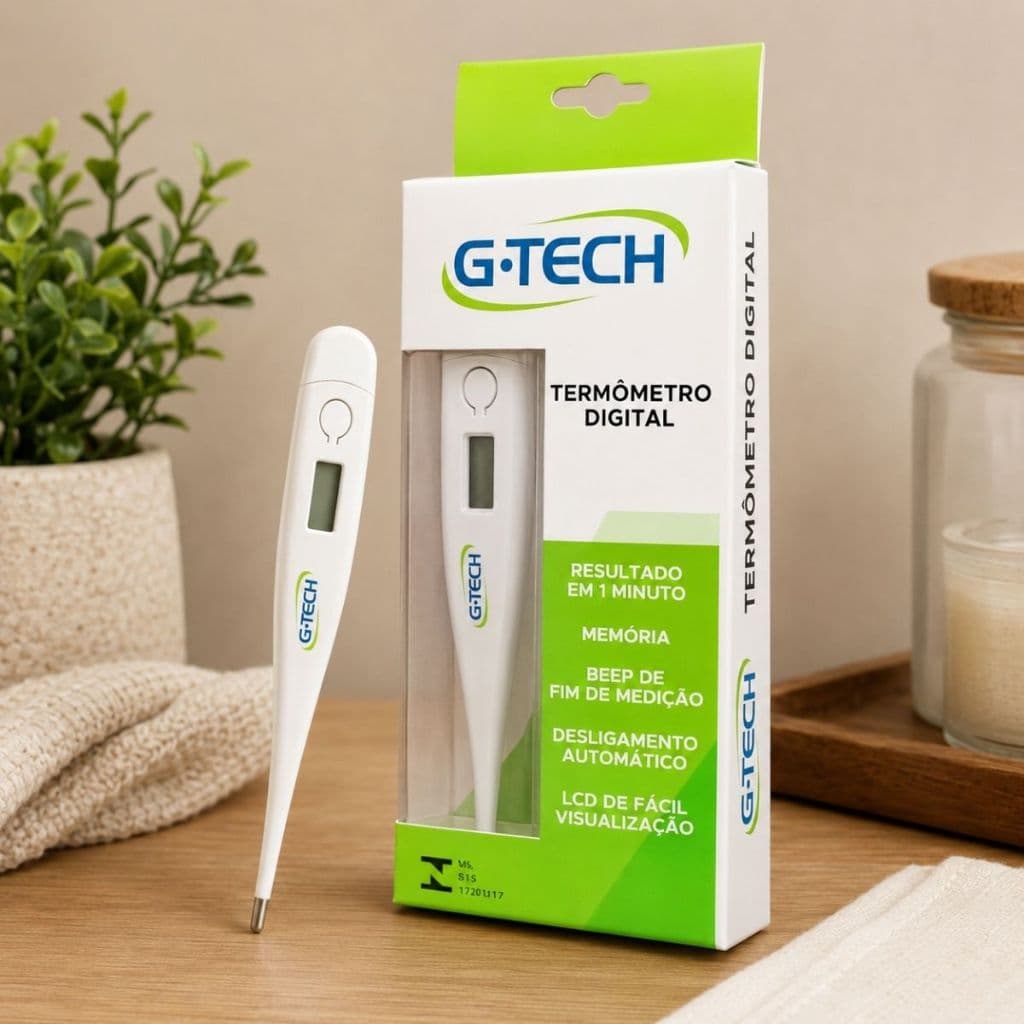 Termômetro Digital G-Tech Clínico Original LCD Medição em 1 Minuto com Memória Alta Precisão