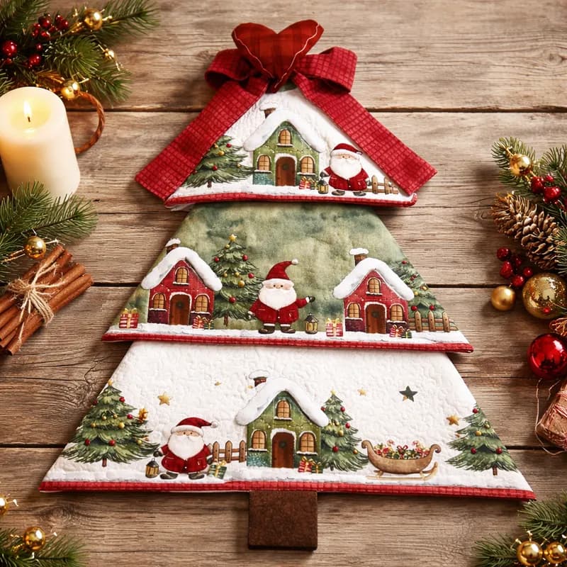 Tecido Painel Tricoline Natalino Árvore De Natal Patchwork  ( NÃO VENDEMOS A PEÇA PRONTA )