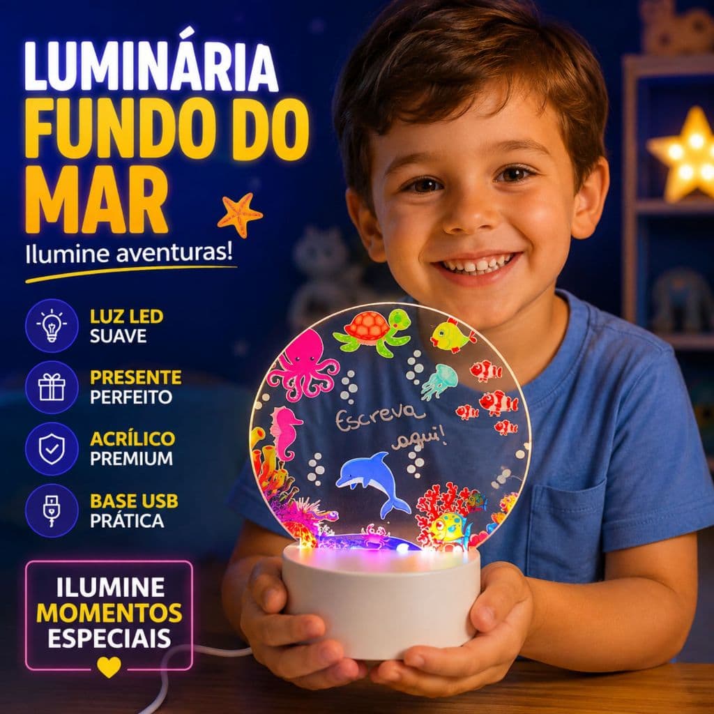 Luminária LED UV Fundo do Mar 3D Colorida Abajur Decorativo Quarto Infantil Presente Criativo Luz de Decoração Noturna