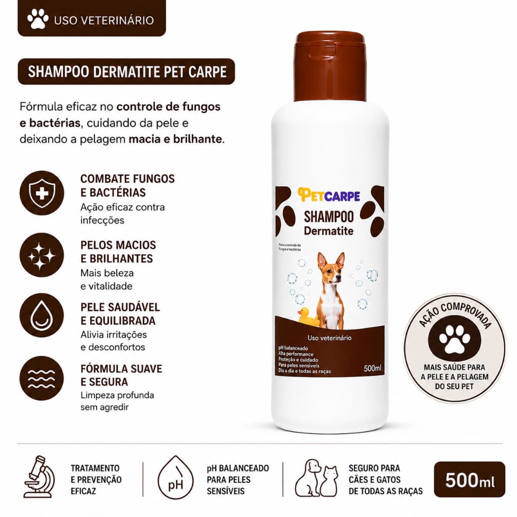 Shampoo Dermatite canina Pet Carpe 500 ml  para pts gatos cachorro coceira irritação pele