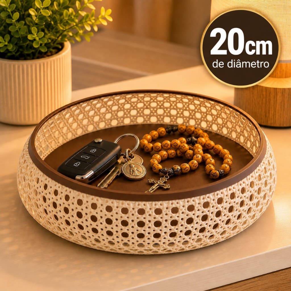 Organizador Cesto Porta Objeto Decorativo Rattan Moderno Decoração Sala Banheiro Quarto