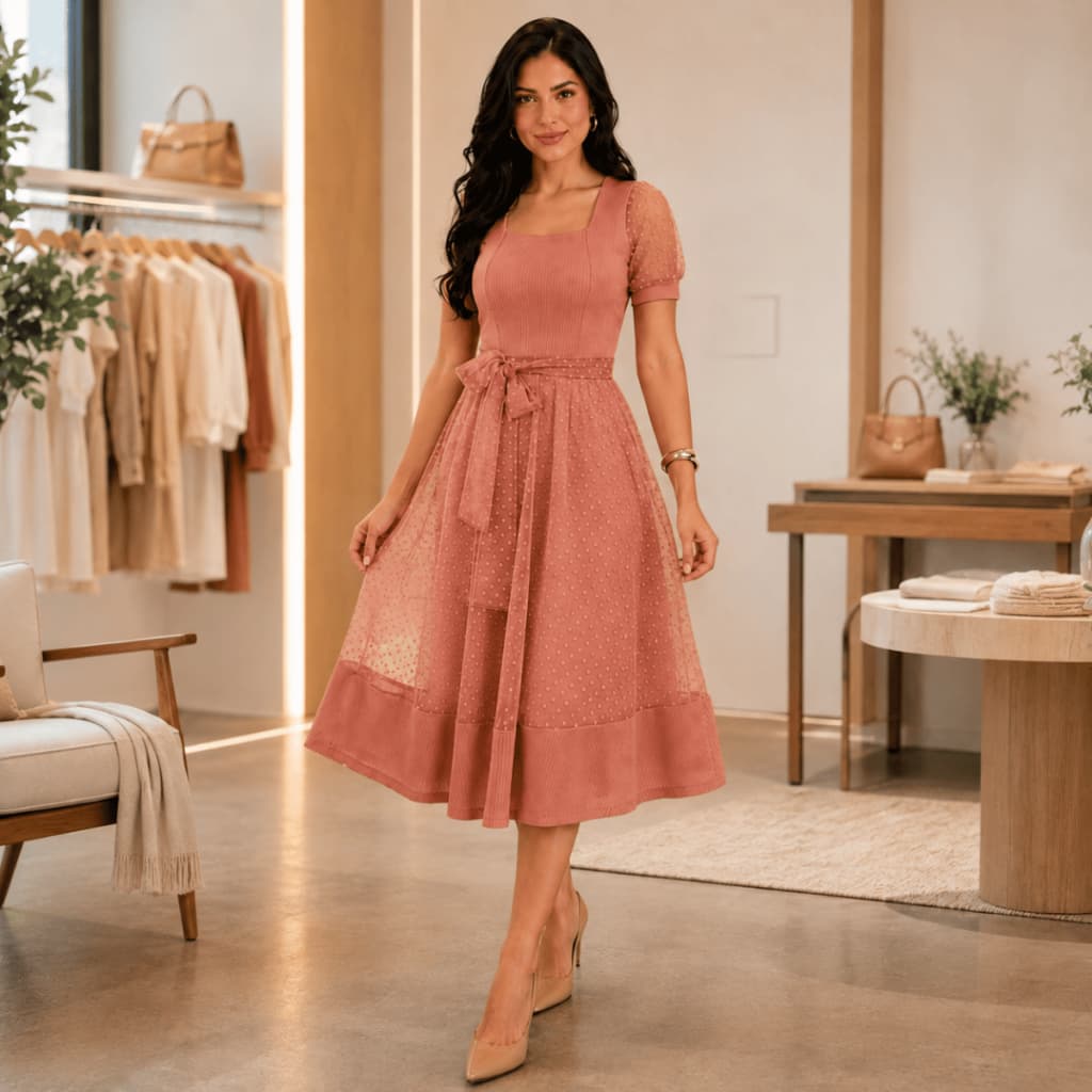 Vestido Feminino Mídi Godê Moda Evangélica Godê