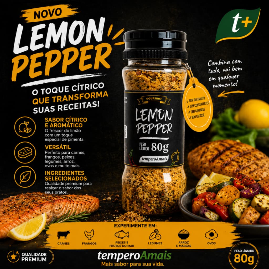Lemon Pepper 80g Tempero e condimento Carne/Massa Lemon peper Sabor e Qualidade