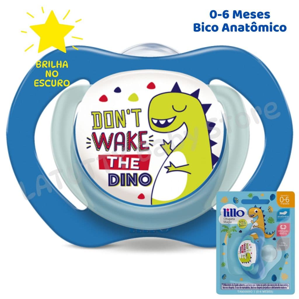 Chupeta Bebê Menino 0-6 Meses Brilha no Escuro Chupeta Bico Anatômico Silicone Tamanho 1 Dino Azul Bico Menino