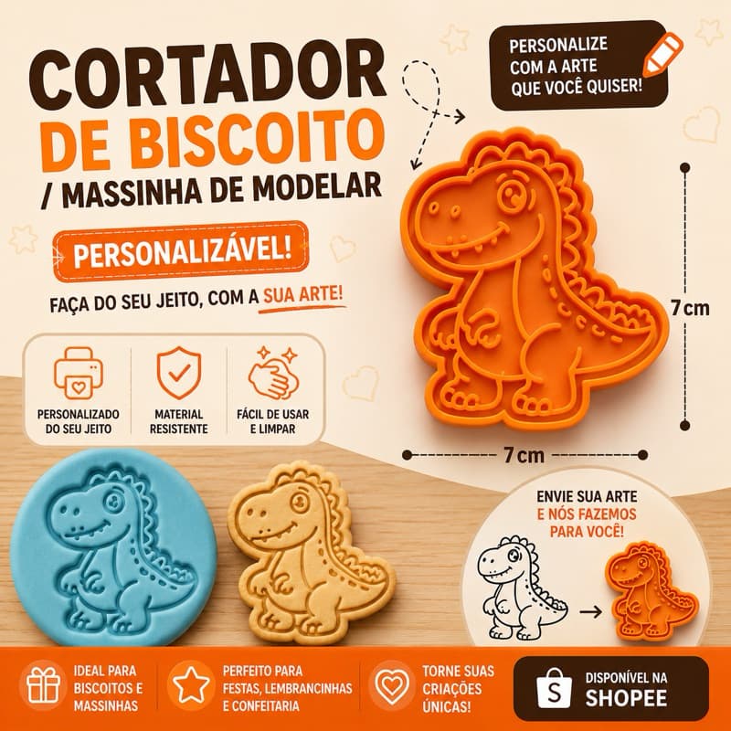 CORTADOR DE BISCOITO / MOLDE DE MASSINHA DE MODELAR PERSONALIZÁVEL FORMA PERSONALIZÁVEL 7x7
