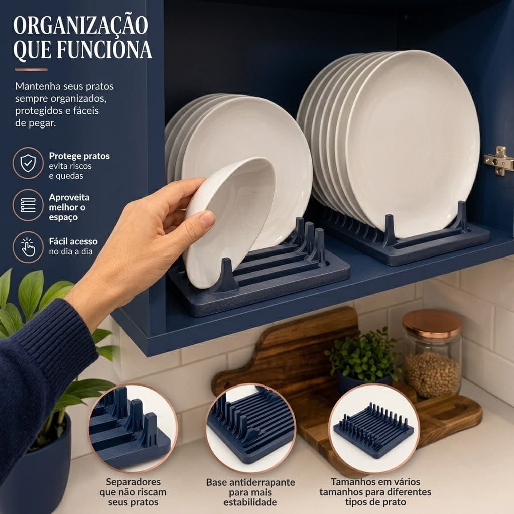 Suporte Organizador De Pratos Módulo Para Armário De Cozinha Multiuso