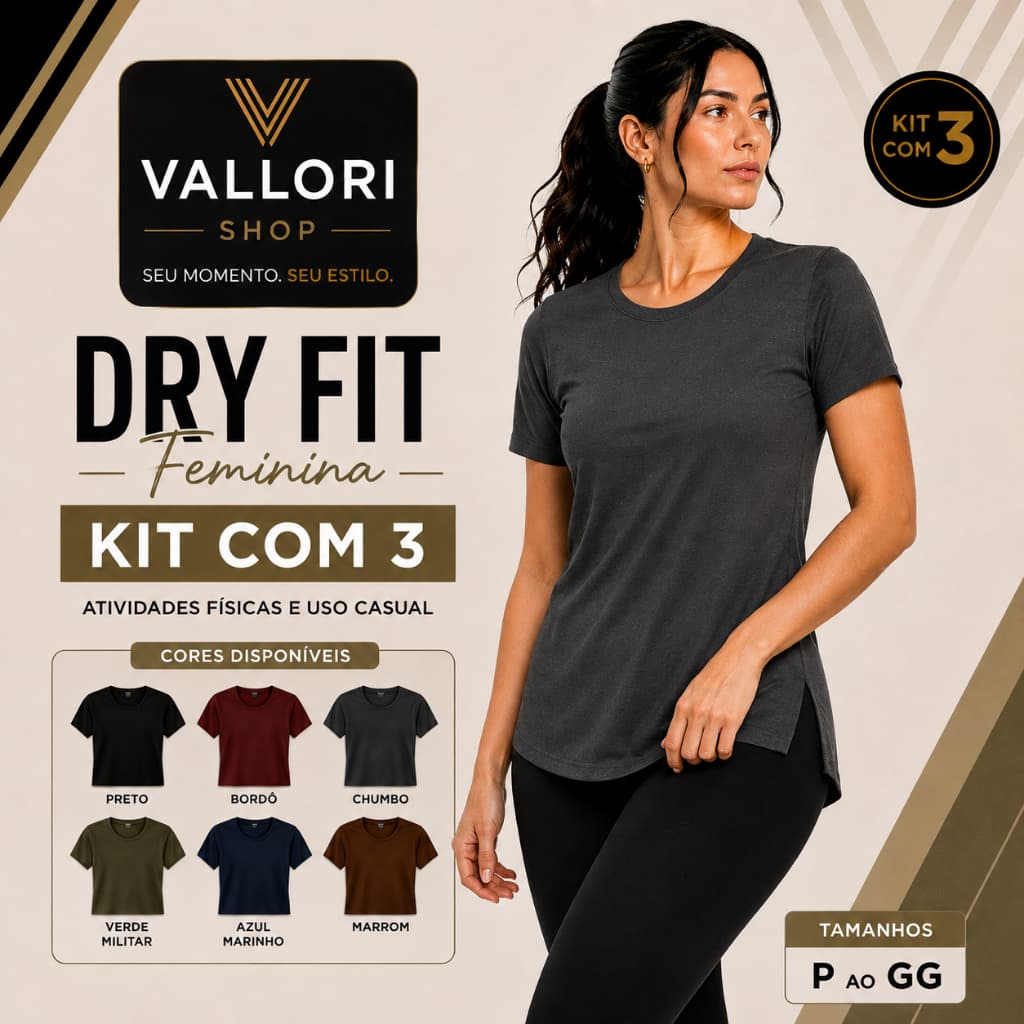 Kit 3 Blusas Fitness Academia Dry Fit Camisa Caminhada Musculação Treino Camiseta Tapa Bum Bum 6 cores