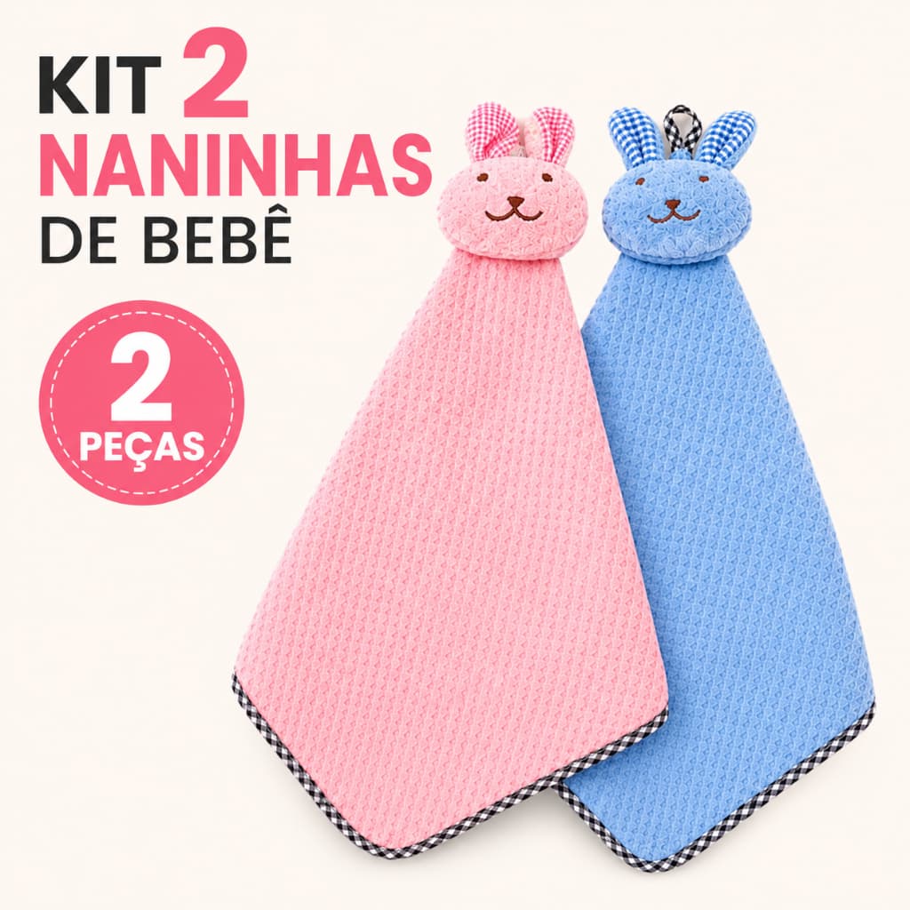 Kit 2 Naninha para Bebê Coelhinho Toalhinha Infantil Macia Paninho de Conforto Menino Menina Enxoval